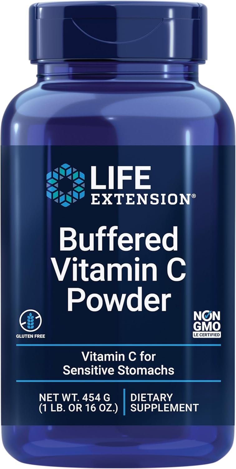 Life Extension Buffered Vitamin C Powder, Buffering Minerals, Calcium, Magnesium, Potassium & Zinc, For Sensitive Stomachs, Gluten Free, Non-Gmo, Vegetarian, 454 Grams, About 84 Servings