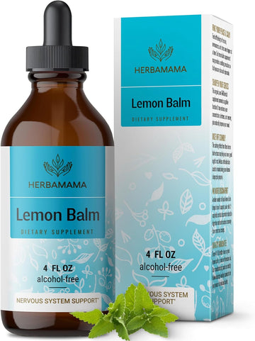 Herbamama Lemon Balm Tincture - Lemon Balm Leaves Vegan Calm Support Drops - Melissa Officinalis Calming Supplements - Alcohol & Sugar-Free, 56-Day Supply