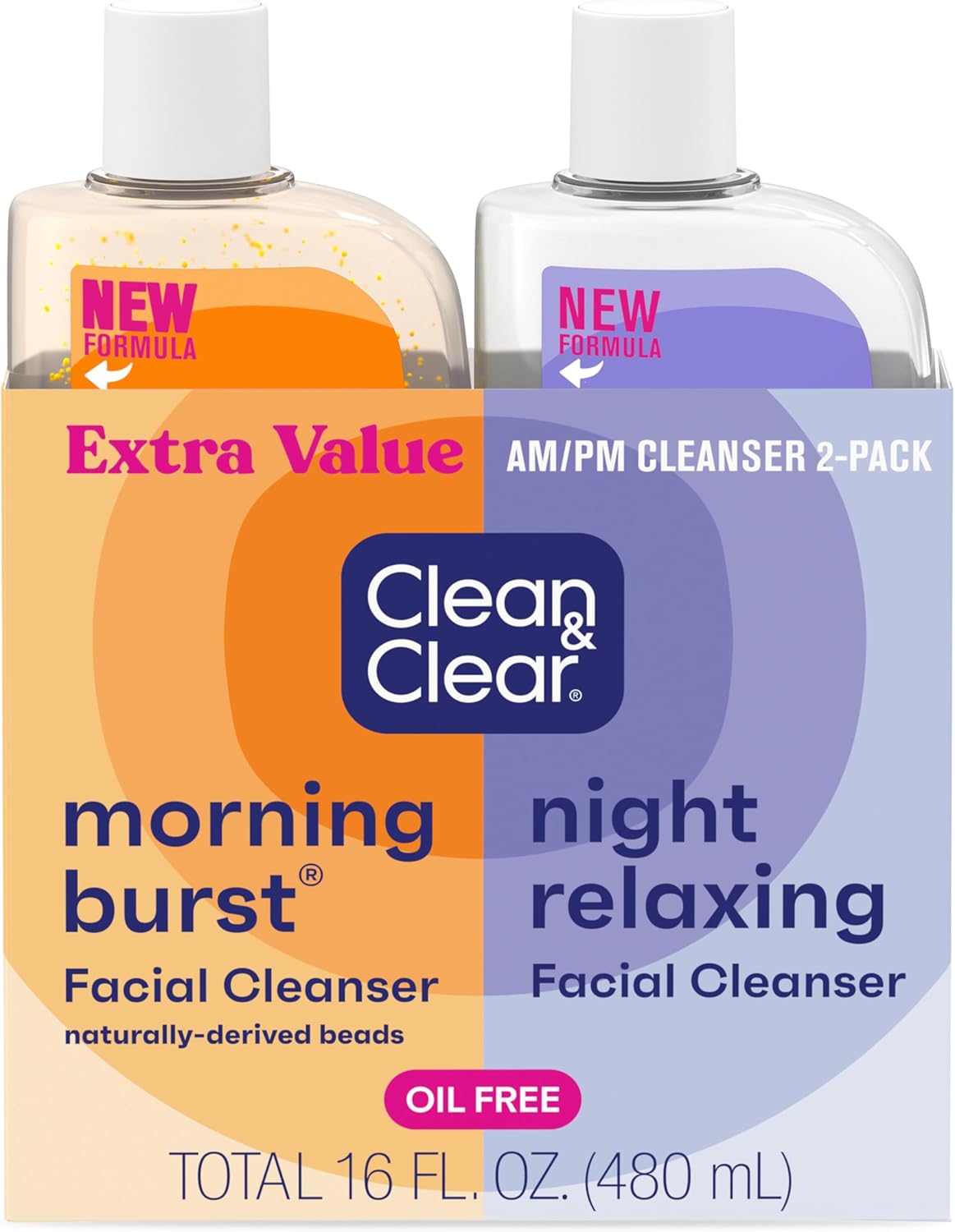 Clean & Clear 2-Pack Oil-Free Facial Cleansers With Citrus Scent, Morning Burst And Night Relaxing, 16 Oz