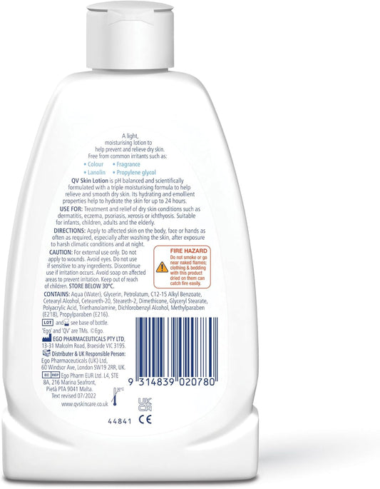 Qv Lotion (250Ml) Lightweight Hydrating Moisturiser For Dry, Sensitive Skin, Emollient Body Lotion, Fragrance Free, Noncomedogenic Body Cream, Soothing Skin Care For Eczema, Psoriasis, Dermatitis