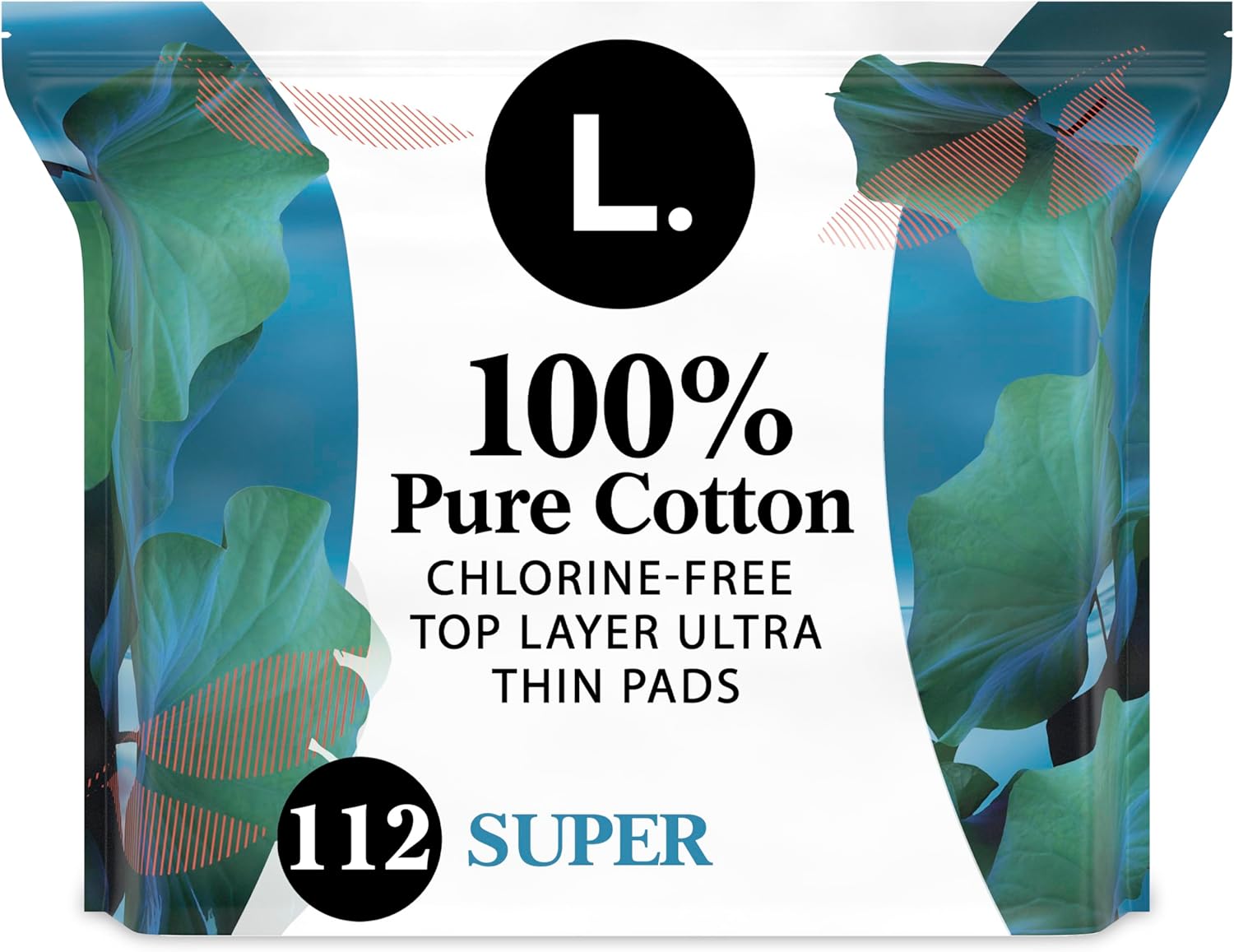 L. Pure Cotton Topsheet Pads for Women, Super Absorbency, Ultra Thin Pads with Wings, Unscented Menstrual Pads, 56 Count x 2 Packs (112 Count Total) (Packaging May Vary)