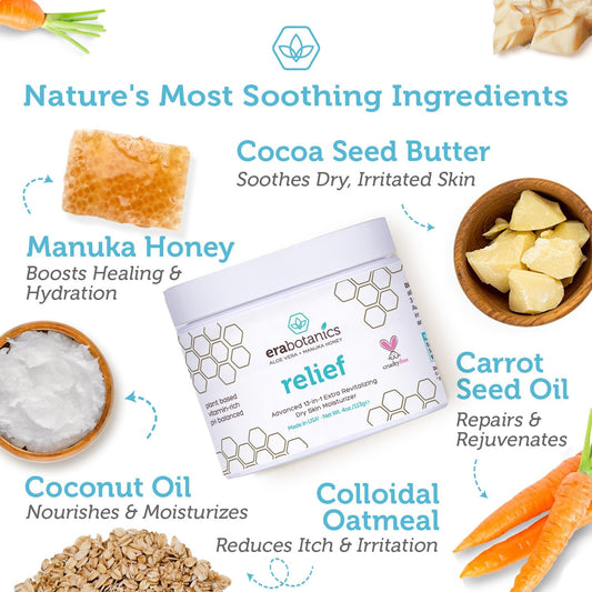 Era Organics Eczema, Psoriasis & Dermatitis Moisturizer Cream - Advanced 13-In-1 Non-Greasy Calming Moisturizer With Aloe Vera, Manuka Honey & More. Face & Body Lotion For Dry Itchy Skin 4Oz
