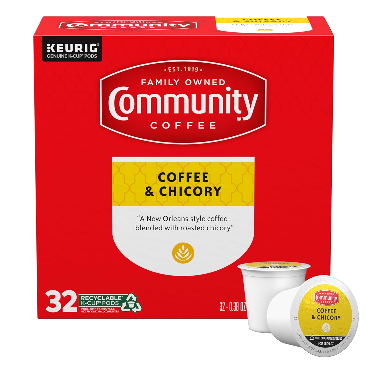 Community Coffee Coffee And Chicory Medium-Dark Roast Single Serve Keurig K-Cup Pods 32 Ct Box