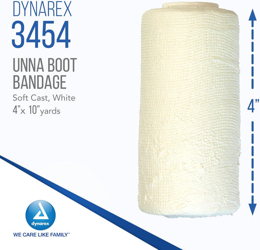 Dynarex 3454 Unna Boot Bandage, Individually Packaged, Provides Customized Compression, With Zinc Oxide, Soft Cast, 4" X 10 Yard, Pack Of 12