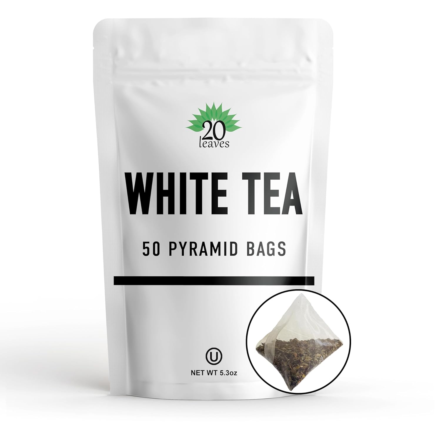White Tea - Hot Tea - 50 Pyramid Tea Bags Sachets In A Resealable Bag