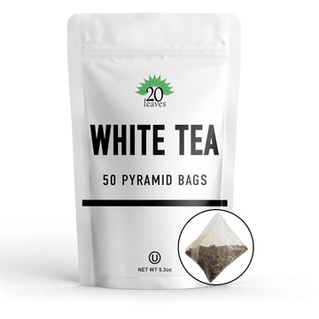 White Tea - Hot Tea - 50 Pyramid Tea Bags Sachets In A Resealable Bag