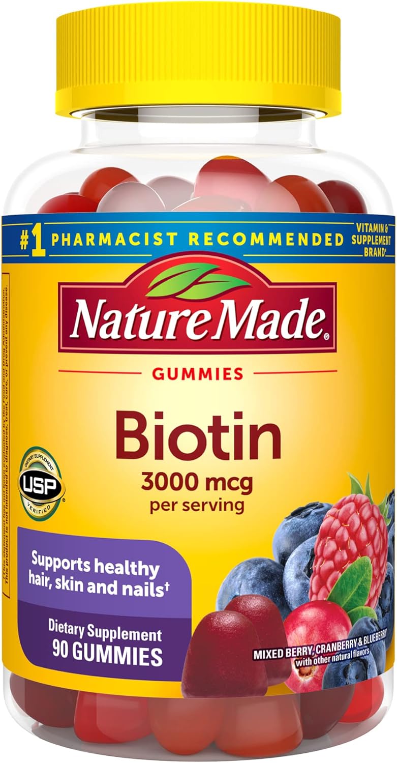 Nature Made Biotin 3000 Mcg, Dietary Supplement For Healthy Hair, Skin & Nail Support, 90 Gummies, 45 Day Supply