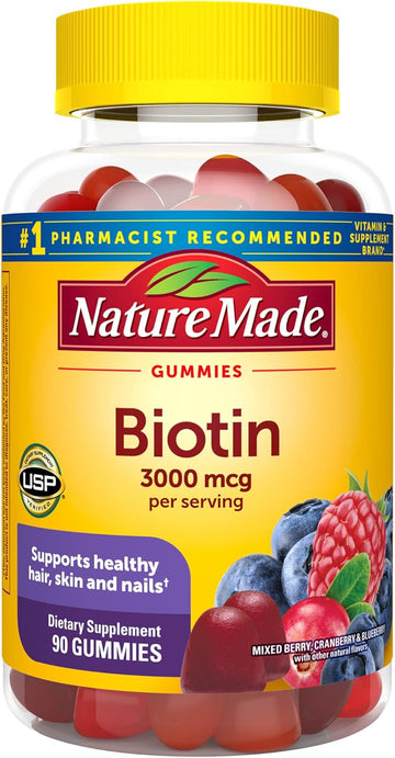 Nature Made Biotin 3000 Mcg, Dietary Supplement For Healthy Hair, Skin & Nail Support, 90 Gummies, 45 Day Supply