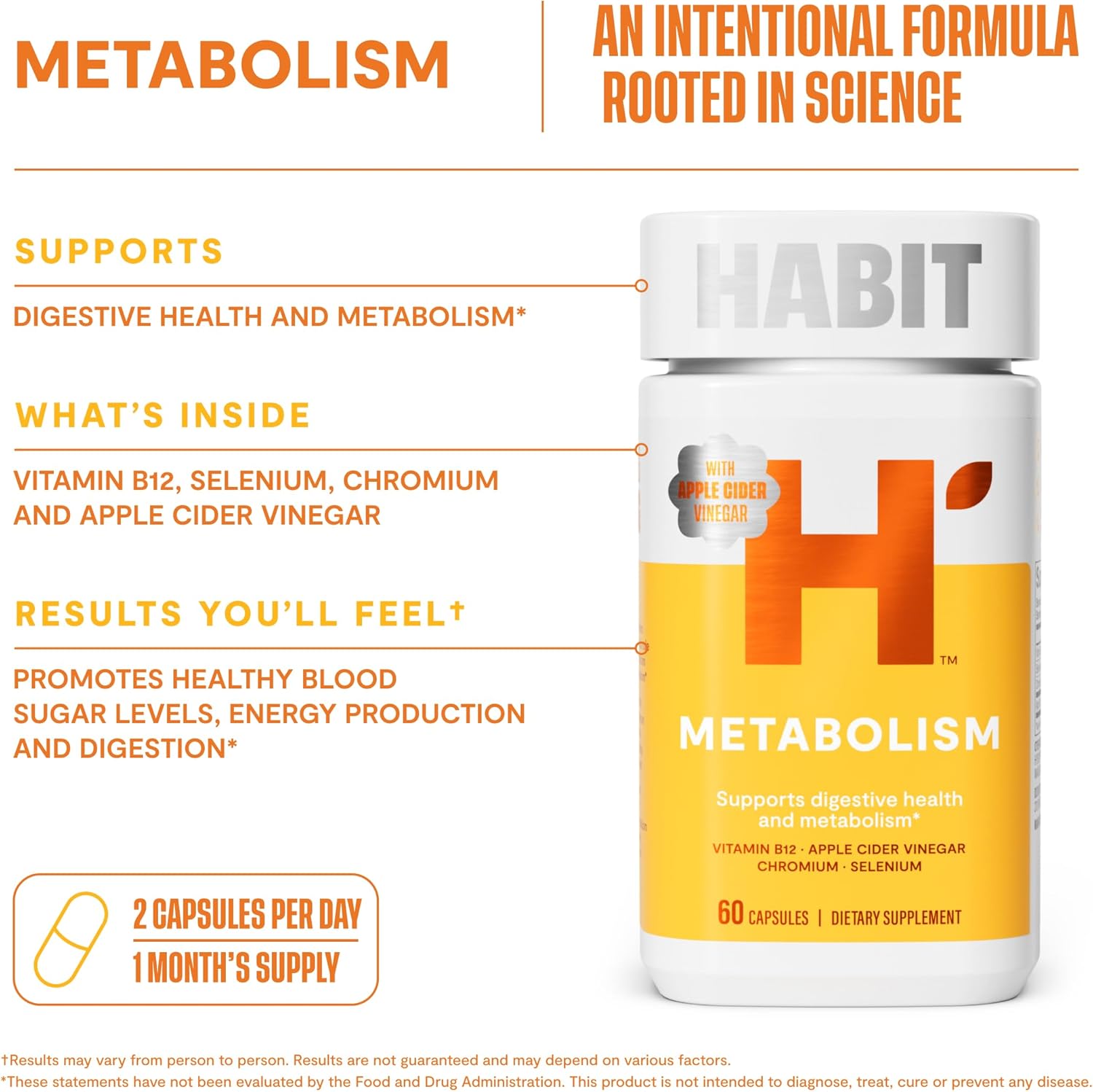 HABIT Focus & Fire Bundle. Energy (60 capsules) + Metabolism (60 capsules), Enhance Alertness and Metabolic Health* Vegan, Non GMO : Health & Household