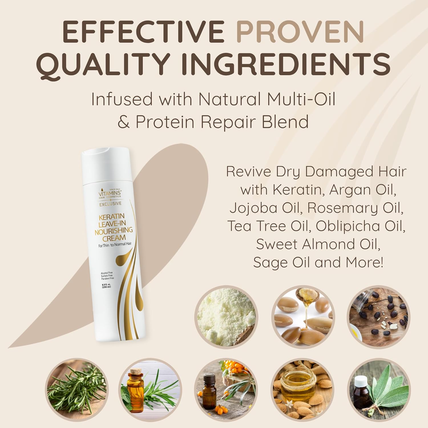 Vitamins Keratin Leave In Conditioner Moisturiser - Coarse Thick Hair Care Moisturising Hydrating Anti Frizz Detangler Cream For Dry Damaged Curly Hair