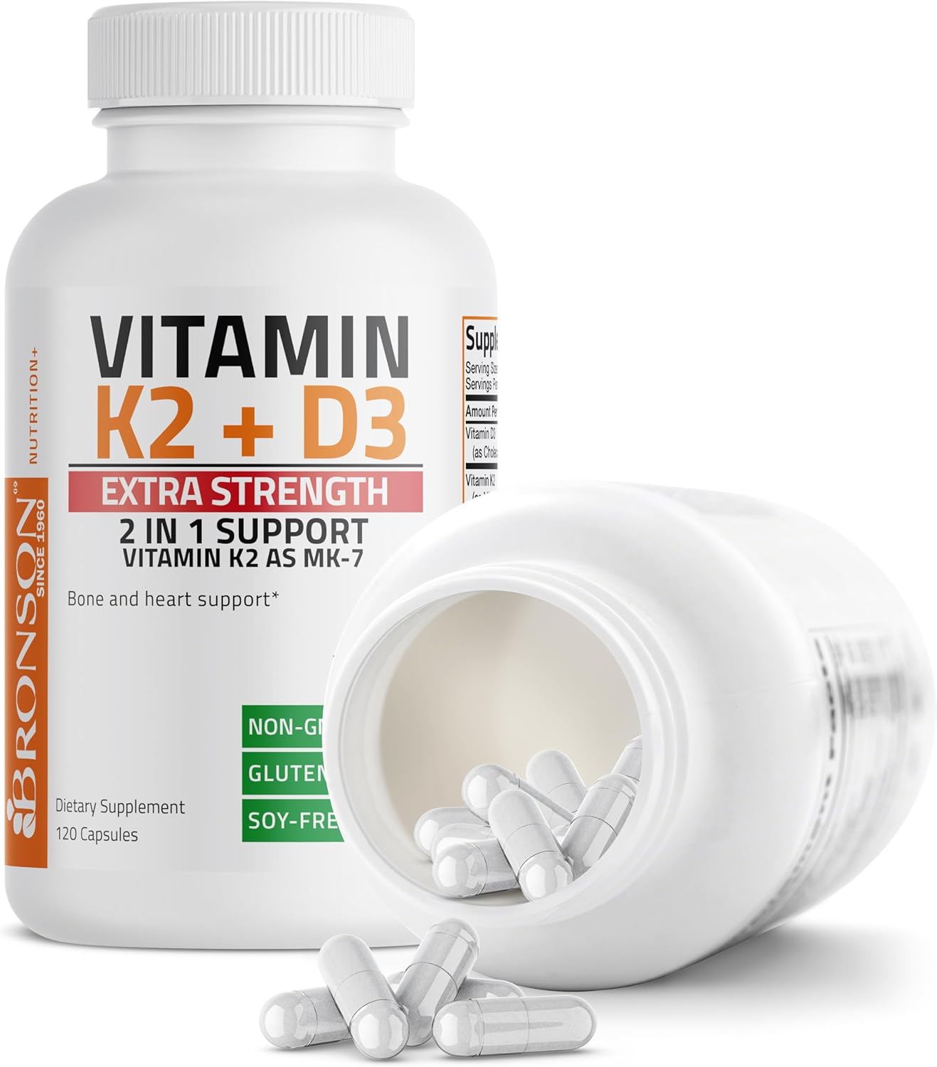 Bronson Vitamin K2 (MK7) with D3 Extra Strength Supplement Bone and Heart Health Non-GMO Formula 10,000 IU Vitamin D3 & 120 mcg Vitamin K2 MK-7 Easy to Swallow Vitamin D & K, 120 Capsules : Health & Household