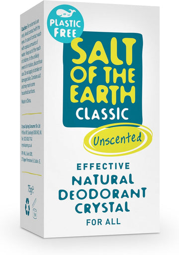 Salt Of The Earth - Travel Sized Natural Deodorant Crystal - Fragrance Free, Vegan, Long Lasting Protection, Leaping Bunny Approved - Unscented - 50G