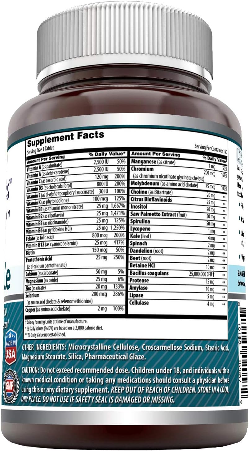 Amazing Formulas Men's One Multiple 150 Tablets | Multivitamin Supplement for Men | Perfect Blend of Vitamins, Minerals, 25 Million CFU Probiotics & More | Made in USA