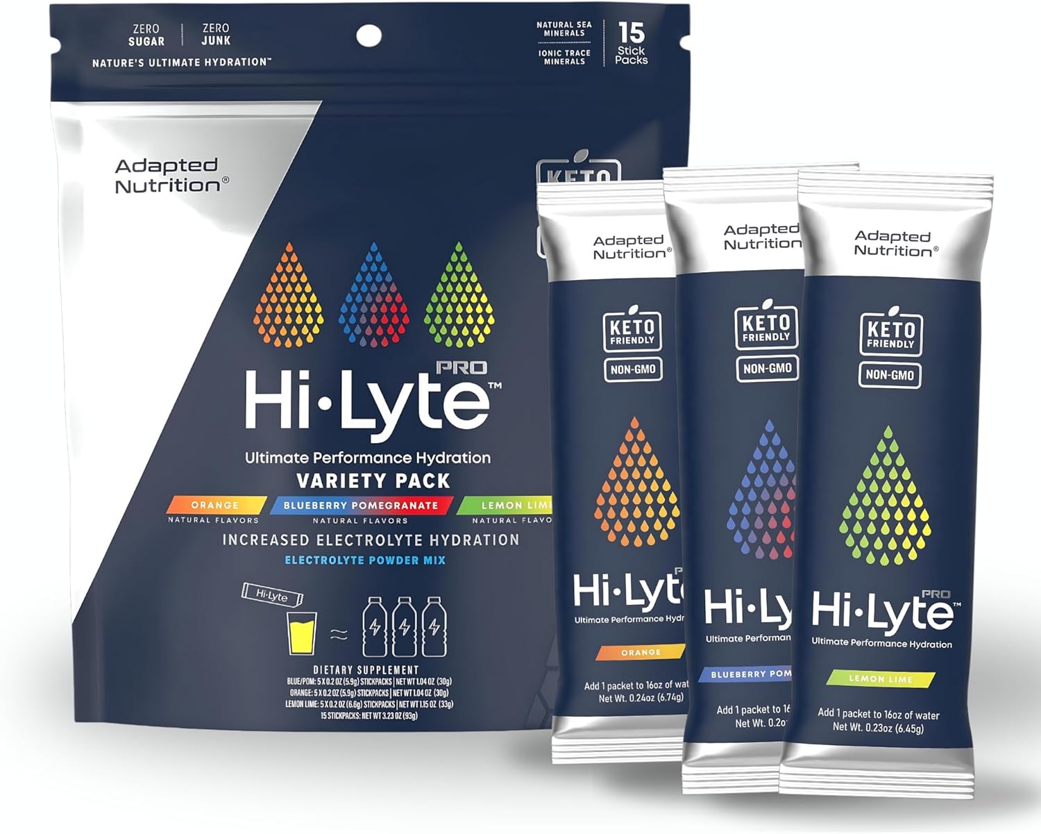 Hi-Lyte Pro Hydration Packets - 15 Individual Drink Packets | Variety Pack | Flavored Electrolyte Powder Packets | Sugar-Free, Zero Carb, Zero Calorie