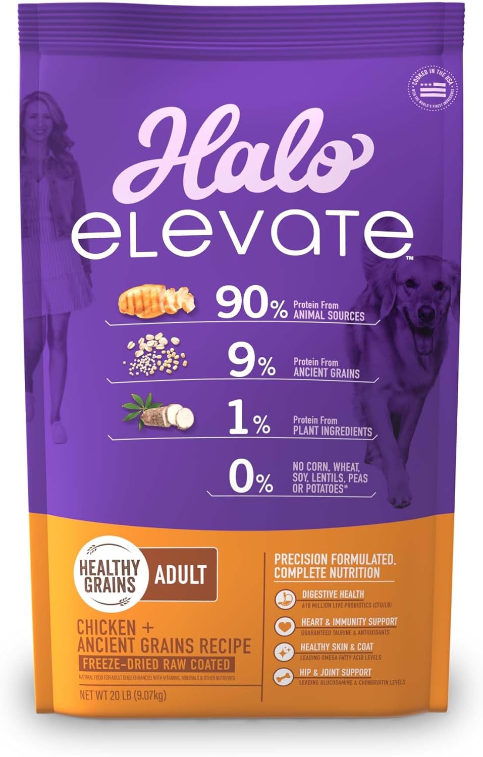 Halo Elevate Dry Dog Food, Healthy Grains Chicken Recipe, 20Lb