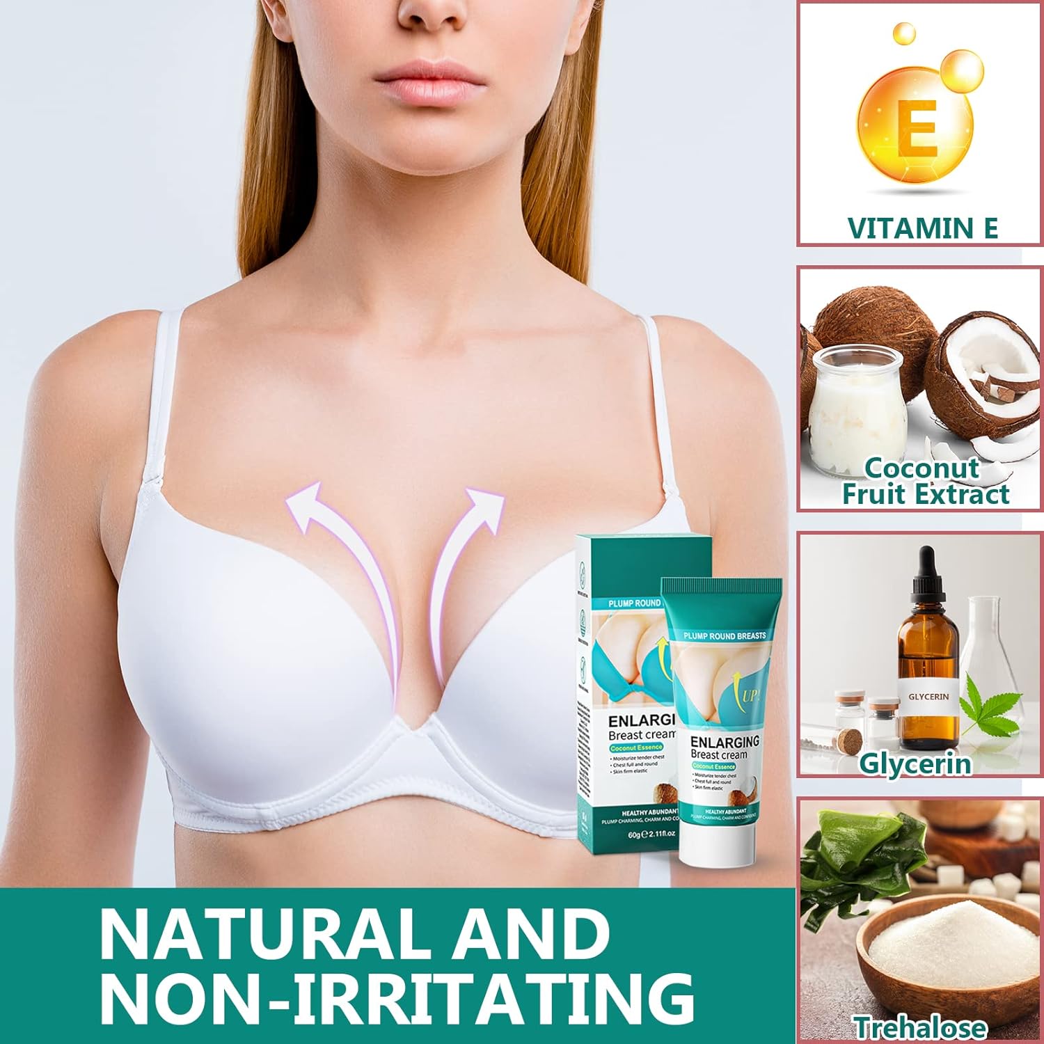 Itecfreely Breast Enhancement Cream, Effective & Natural Breast Enlargement Cream, Firms, Plumps And Lifts Your Breasts And Improves Sagging Breasts For All Skin Types-2.11 Oz