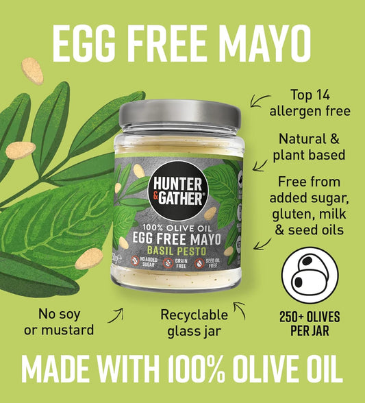Hunter & Gather 100% Olive Oil Egg Free Basil Pesto Mayo 250G - Seed Oil Free, Keto & Vegan Friendly - No Added Sugar, Gluten & Soy Free