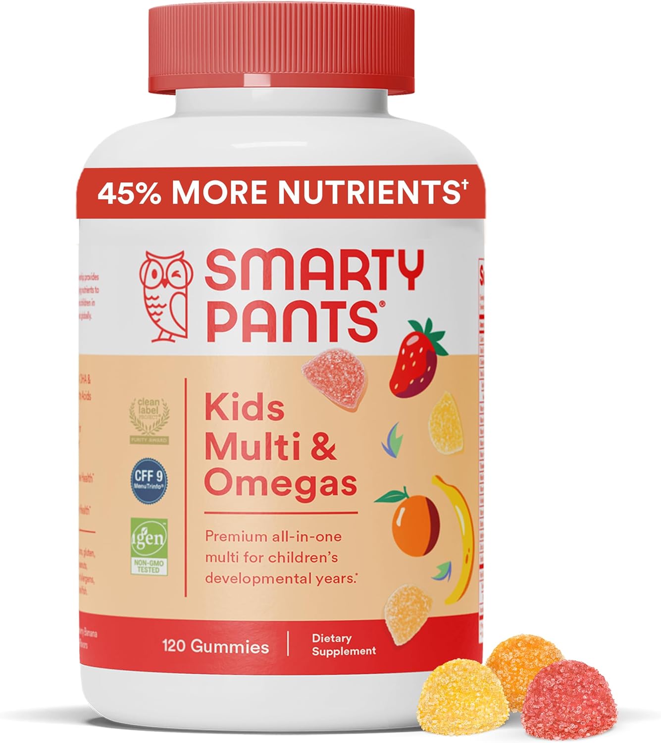 Smartypants Kids Multivitamin Gummies: Omega 3 Fish Oil (Epa/Dha), Vitamin D3, C, Vitamin B12, B6, Vitamin A, K & Zinc For Immune Support, Gluten Free, Three Fruit Flavors, 120 Count (30 Day Supply)