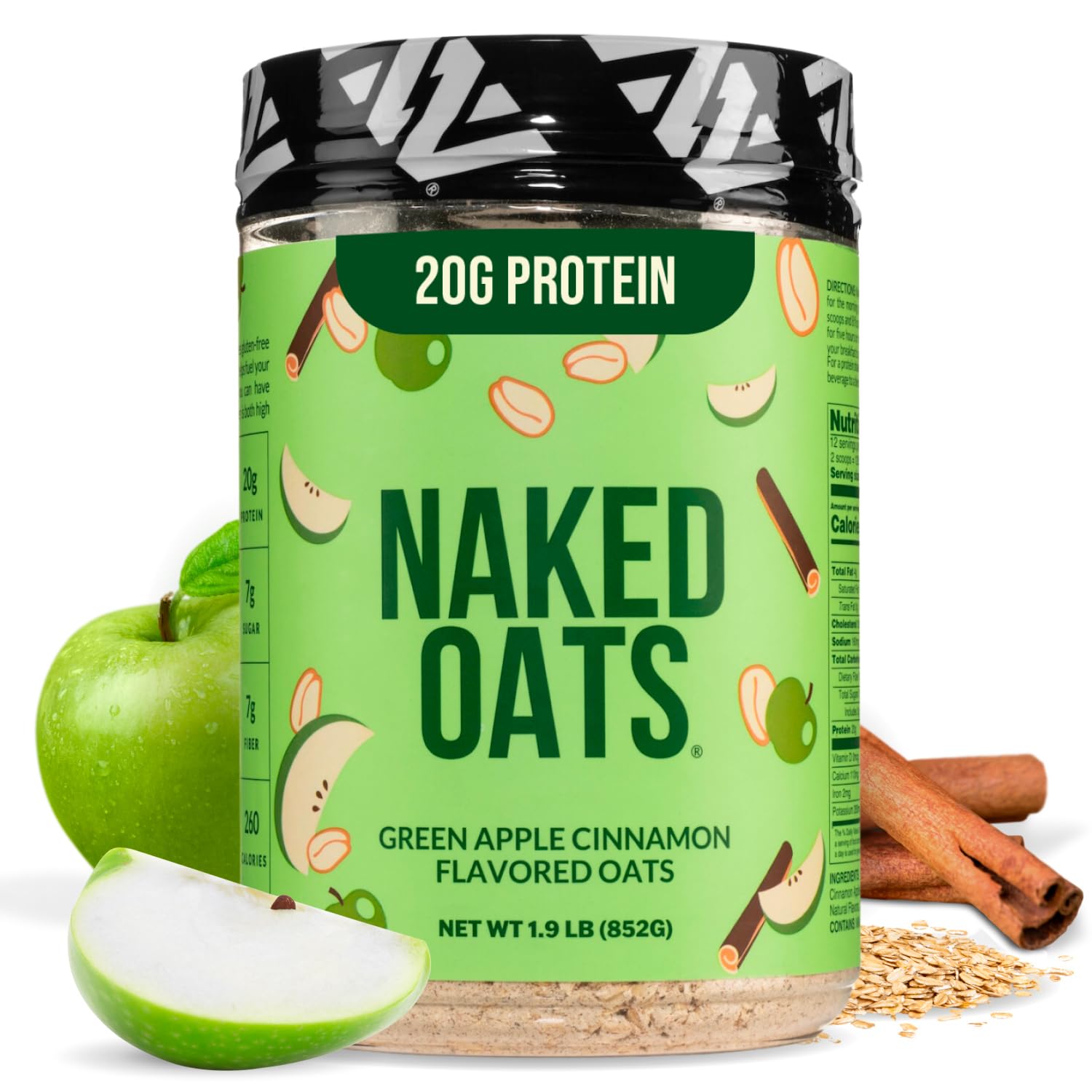 Naked Oats - Apple Cinnamon Overnight Oats, 20G Whey Protein, Gluten-Free Oatmeal Instant Breakfast Or Shake, High Protein Oatmeal, High Fiber Breakfast Shake, Non Gmo, No Soy - 12 Servings