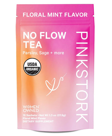 Pink Stork No Flow - Organic Sage Tea to Dry Up Breast Milk Supply and Decrease Milk Production, Stop Breastfeeding, Wean Lactation Naturally, Postpartum Essentials - 15 Sachets