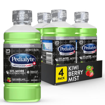 Pedialyte Advancedcare Plus Electrolyte Solution, Kiwi Berry Mist, Hydration Drink Has Preactiv Prebiotics, 1 Liter, Pack Of 4