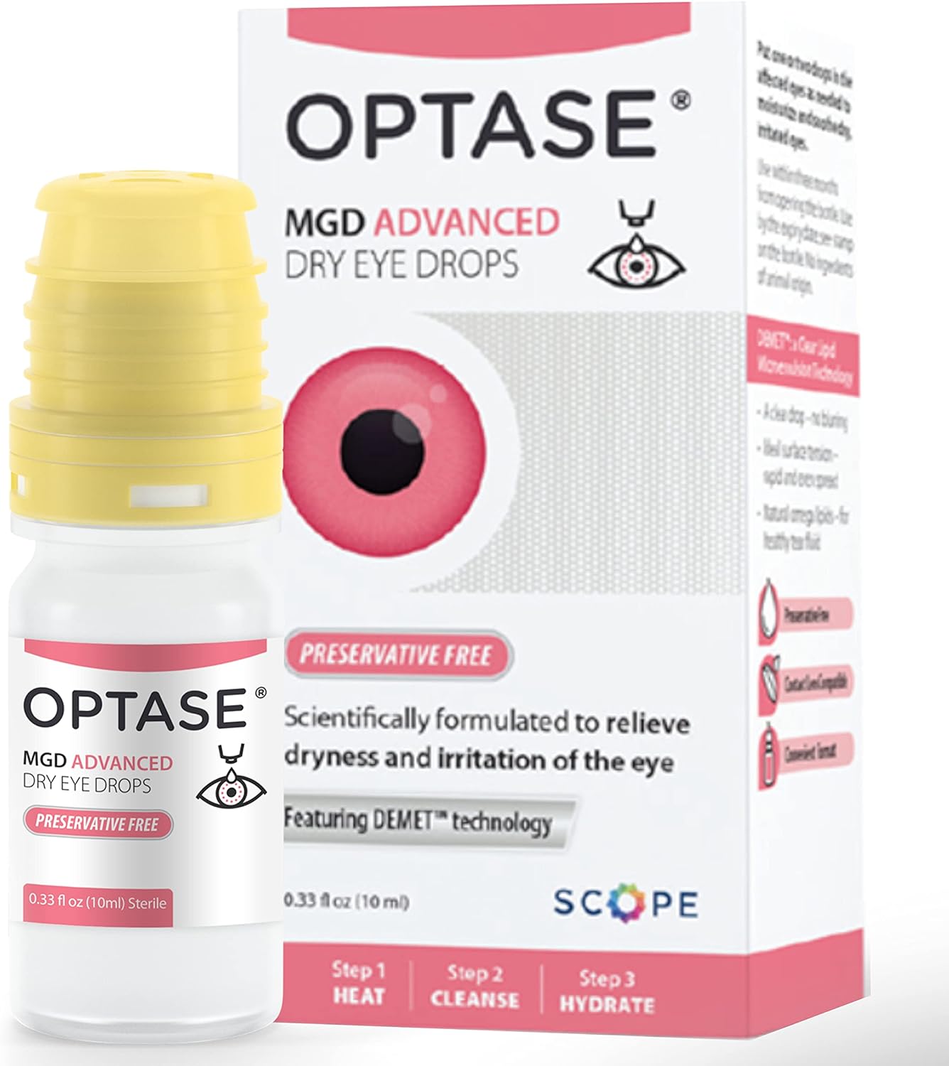 Optase Mgd Advanced Dry Eye Drops - Preservative Free Eye Drops For Dry Eyes And Mgd - Lipid-Based Artificial Tears - Demet Technology, Multidose Bottle, Contact Lens Safe - .33 Fl Oz, 300 Drops