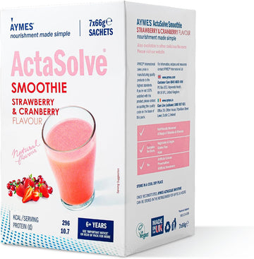 Aymes - Actasolve Smoothie - Strawberry & Cranberry - 7 Servings - Vegan-Friendly Nutritional Powder - Gluten Free - Suitable For Adults And Children Aged 3+