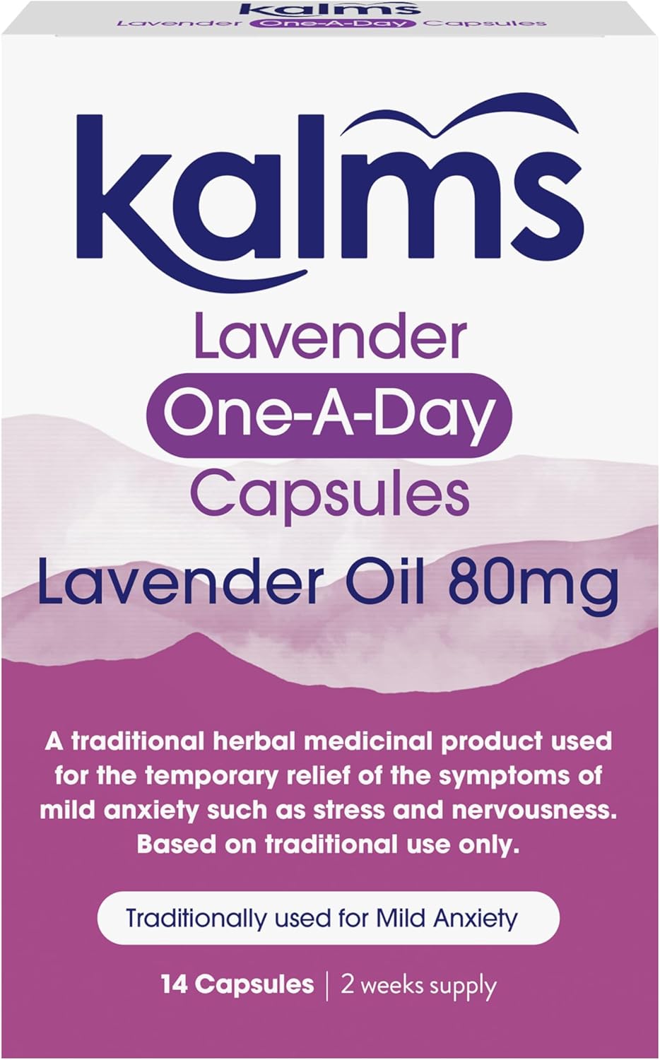 Kalms Lavender - One-A-Day - 14 Capsules - A Traditional Herbal Medicinal Product Used For The Temporary Relief Of The Symptoms Of Mild Anxiety Such As Stress And Nervousness