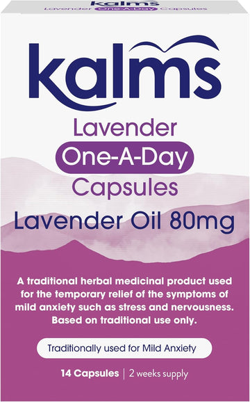Kalms Lavender - One-A-Day - 14 Capsules - A Traditional Herbal Medicinal Product Used For The Temporary Relief Of The Symptoms Of Mild Anxiety Such As Stress And Nervousness