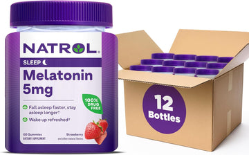 Natrol 5Mg Melatonin Gummies, Sleep Support For Adults, Melatonin Supplements For Sleeping, 60 Strawberry-Flavored Gummies, 30 Day Supply (Pack Of 12)