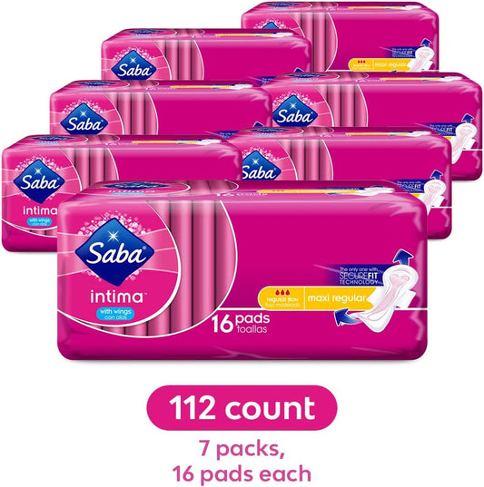 Saba Intima Maxi Regular Pads with Wings, 112 Count (7 Packs of 16)