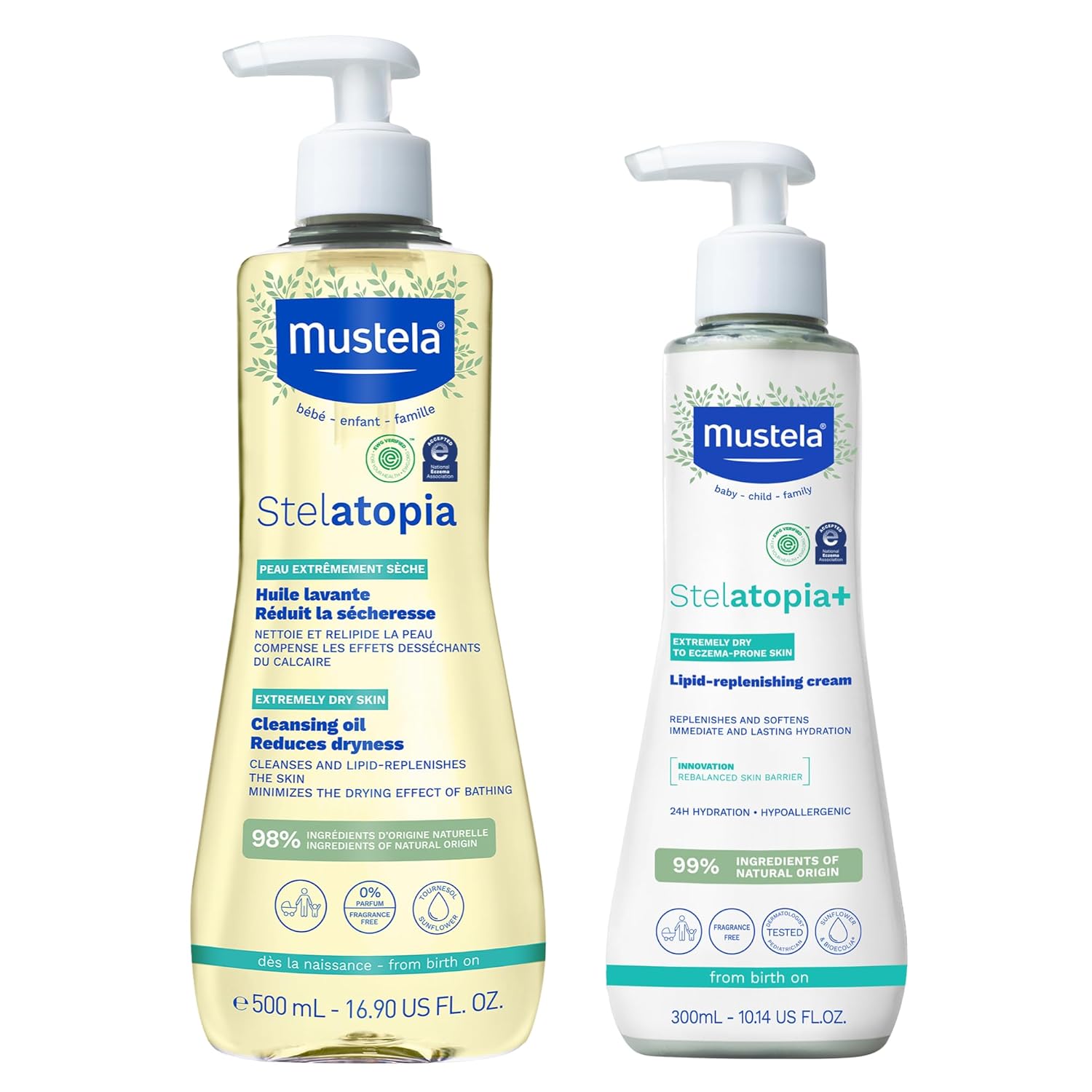 Mustela Stelatopia Eczema-Prone Skin Bath Time Gift Set - Family Skin Care Essentials - Natural Avocado & Sunflower Oil - Ewg Verified - 2 Items Set - Stelatopia Cleansing Oil And Stelatopia+ Cream