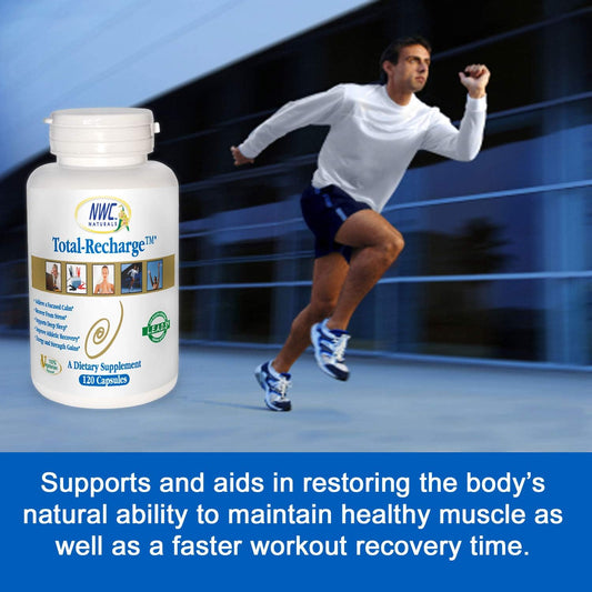 Nwc Naturals Total-Recharge Stress Relief, Energy Increase, Supports Mental Clarity, Workout Recovery And Natural Calming Effect, Vegetarian Formula - 120 Count Capsules