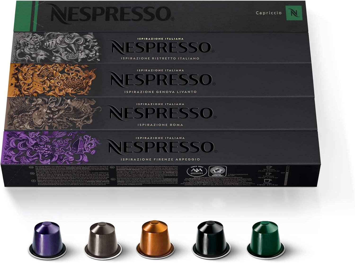 Nespresso Capsules Originalline, Variety Pack, Medium & Dark Roast Espresso Coffee, 50 Count Espresso Coffee Pods, Brews 1.35Oz