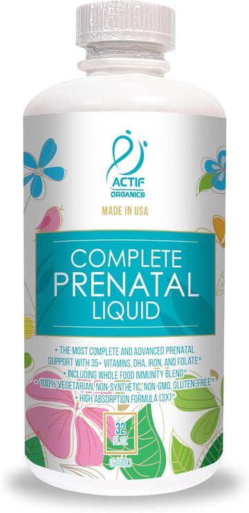 Actif Organic Complete Prenatal Liquid With 45+ Vitamins And Organic Herbs, With Dha And Choline, Non-Gmo, Made In Usa, 32Oz