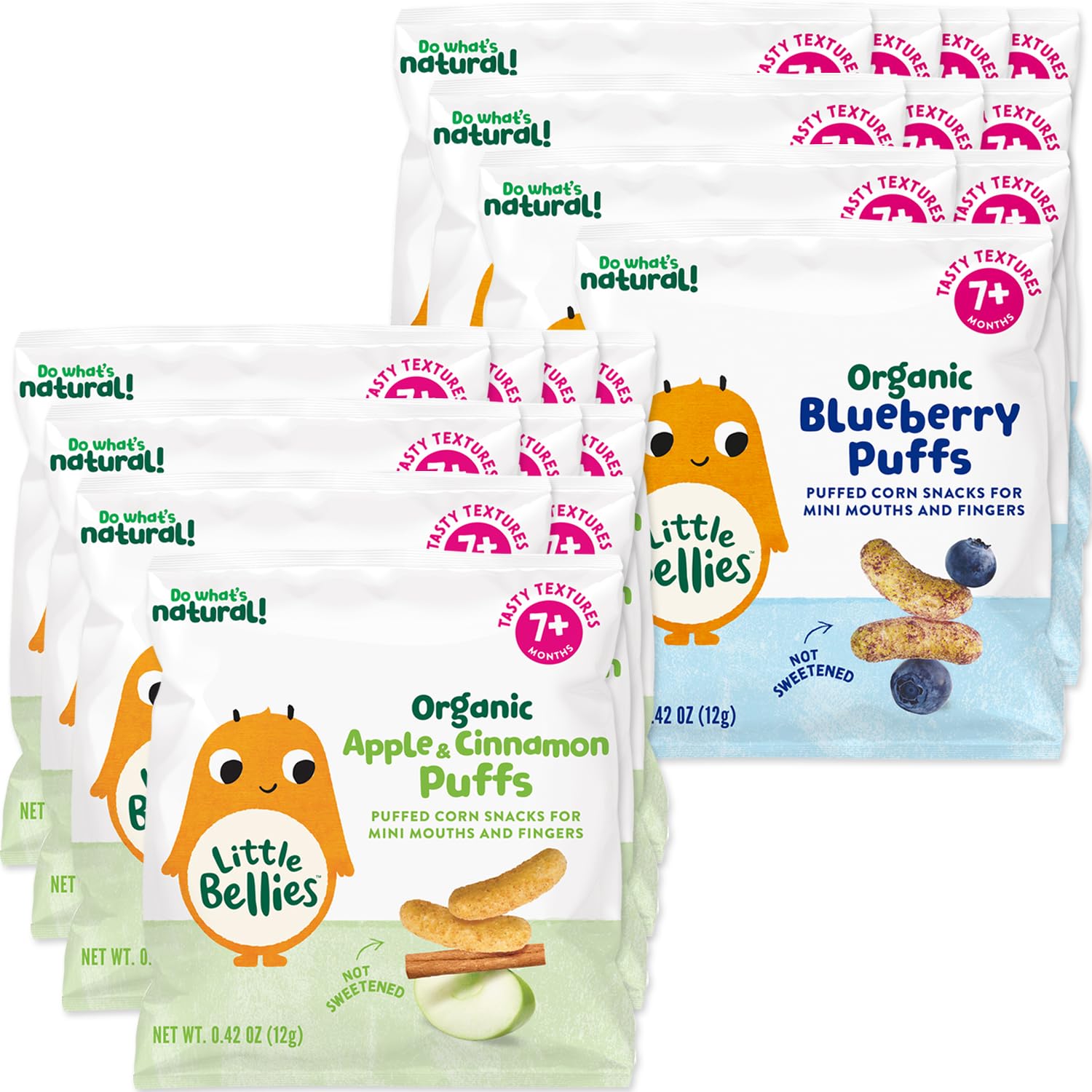 Little Bellies Organic Puffs Variety Pack, Blueberry & Apple and Cinnamon (Pack of 18)