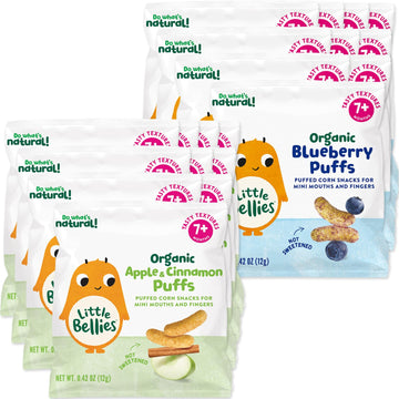 Little Bellies Organic Puffs Variety Pack, Blueberry & Apple and Cinnamon (Pack of 18)