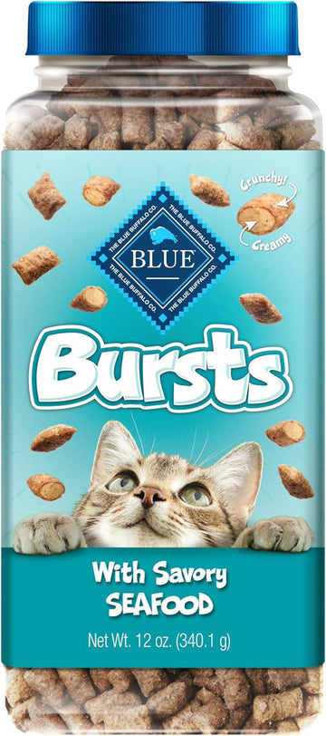 Blue Buffalo Bursts Crunchy & Creamy Cat Treats, Great For Training, Savory Seafood, 12-Oz. Tub