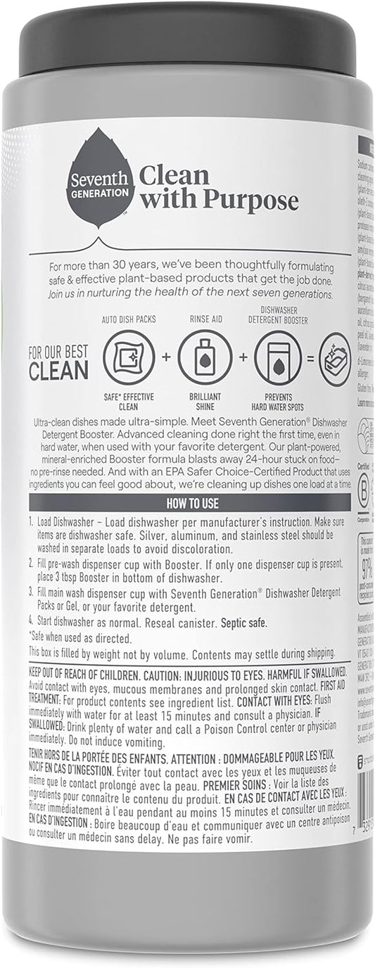 Seventh Generation Power+ Dishwasher Detergent Booster Powder Fresh Citrus Scent Dish Cleaner 27 Oz, Pack Of 2