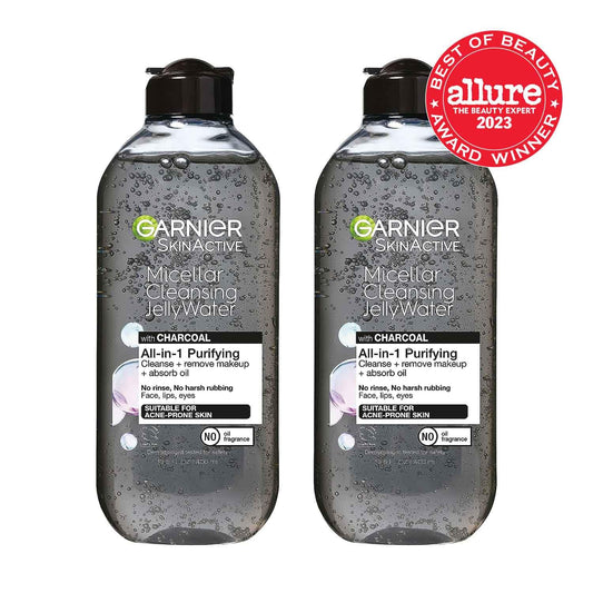 Garnier Skinactive Micellar Cleansing Jelly Water with Charcoal Purifying All in One Water, 2 Pack