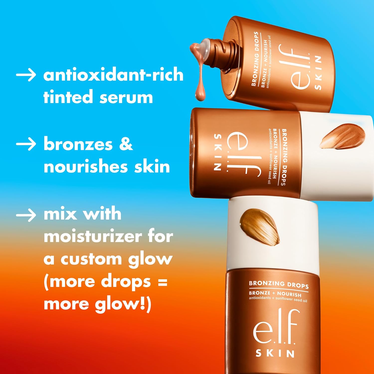 e.l.f. SKIN Bronzing Drops, Liquid Bronzer For Face & Skin, Creates A Sun-Kissed Glow, Infused With Vitamin E, Vegan & Cruelty-Free, Rose Gold : Beauty & Personal Care