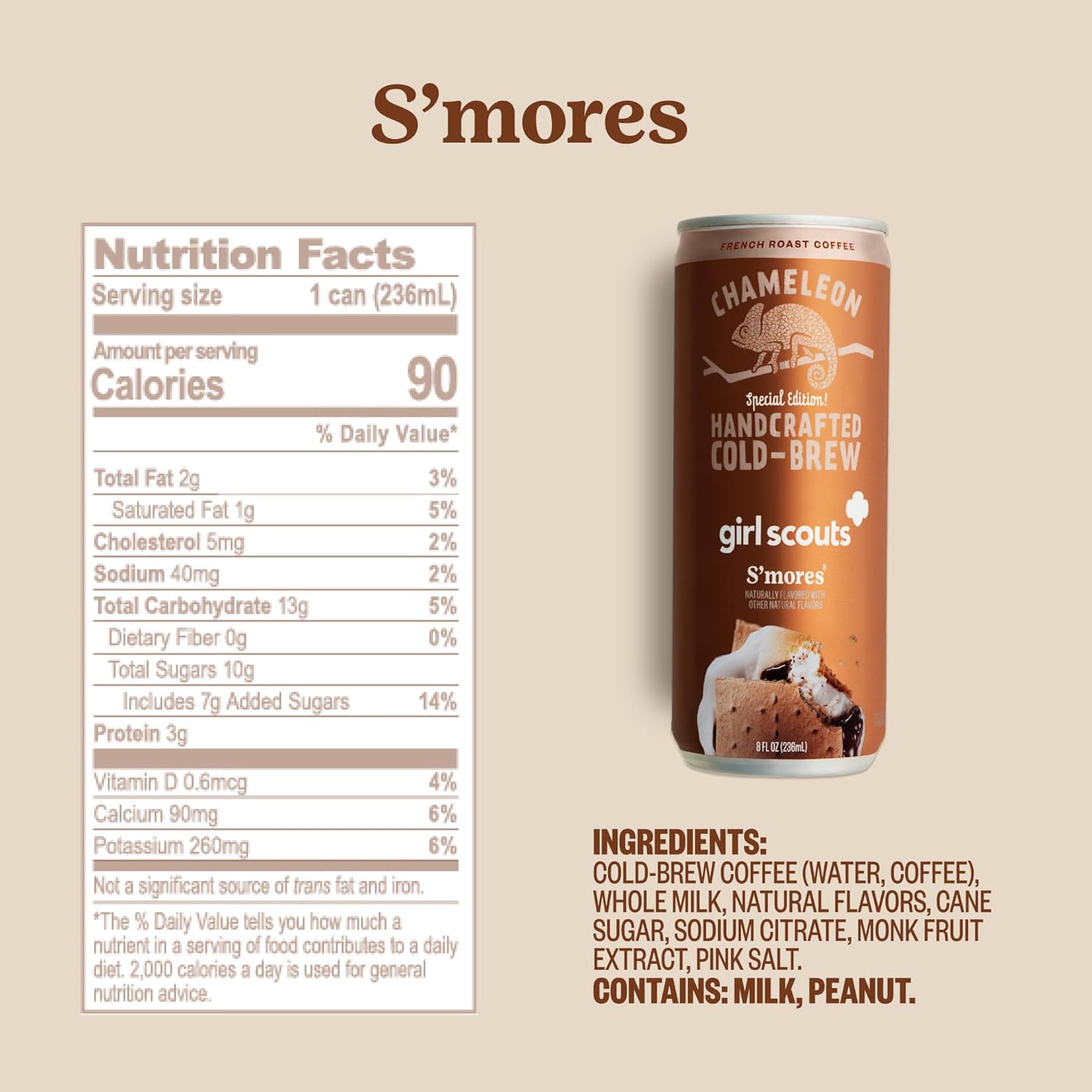 Chameleon Cold Brew Coffee Latte Variety Pack, Includes Girl Scout Thin Mint, Coconut Caramel, Peanut Butter & S'Mores, 8 Oz Canned Coffee (12 Pack)