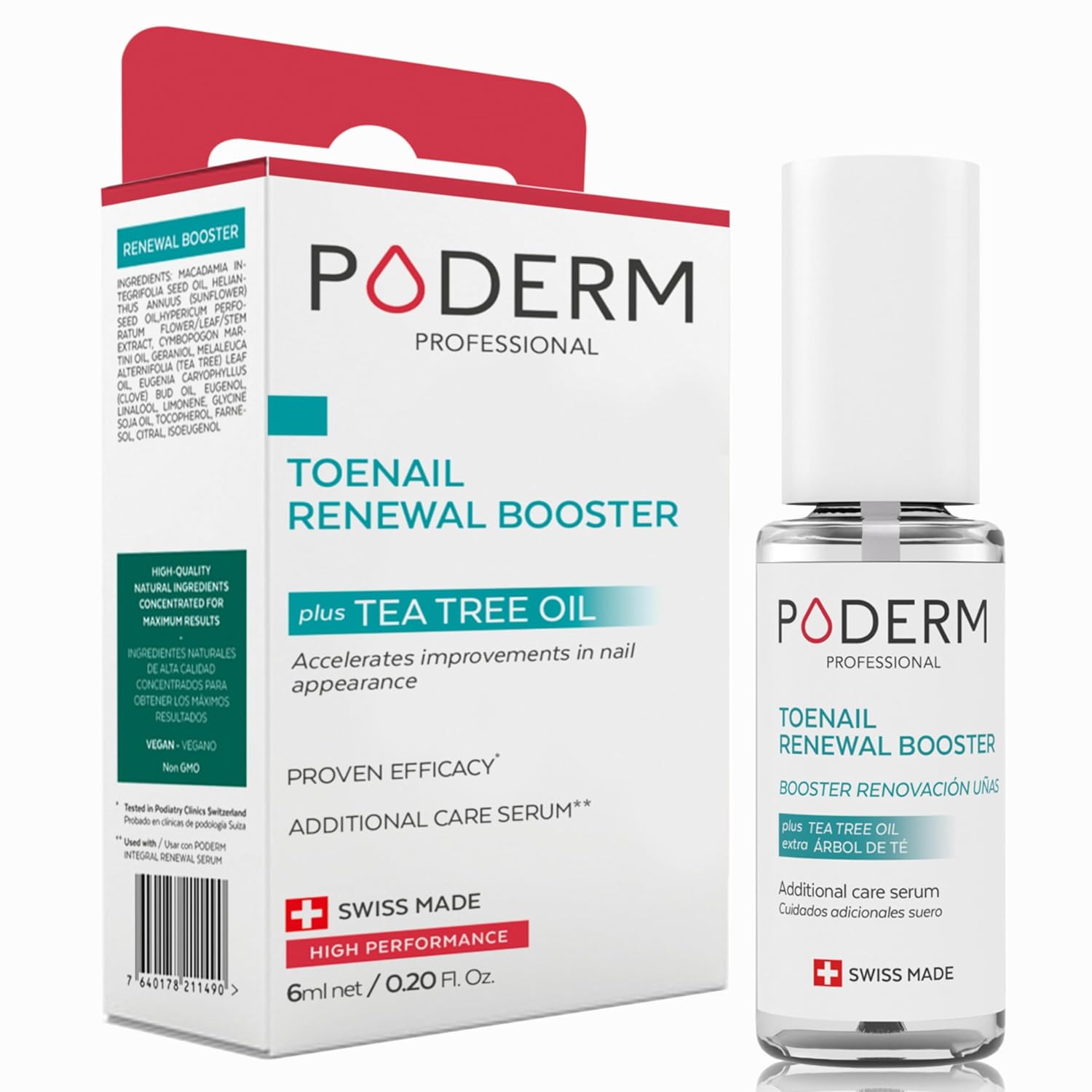 Poderm – Toenail Renewal Booster – Tea Tree Oil-Serum - Restores Appearance Of Discolored/Damaged Nails – Toe And Fingernail Repair – 100% Natural Ingredients And Vegan – Express Renewal – Swiss Made