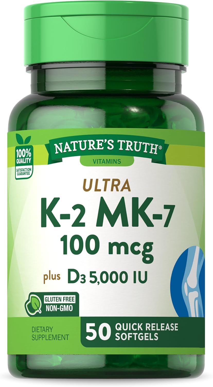 Vitamin K2 Mk7 Complex | 100 Mcg | 50 Softgels | With Vitamin D3 | Non-Gmo & Gluten Free Supplement | By Nature'S Truth