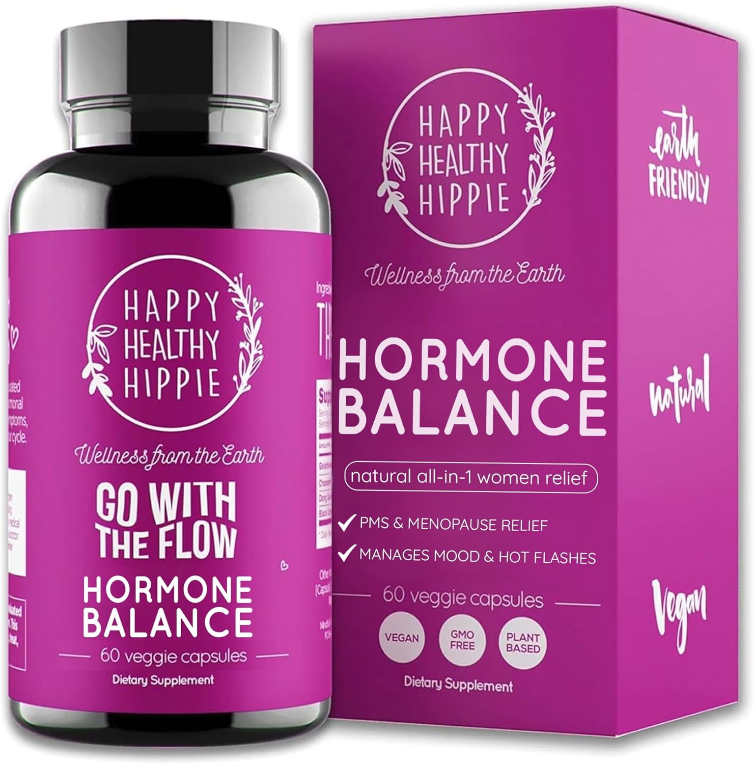 Happy Healthy Hippie Hormone Balance For Women - Pms Support Supplement & Menopause Supplements For Women | Mood Support, Bloating Relief, Pmdd | Black Cohosh, Chasteberry Supplement For Women, 60 Ct