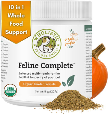 Wholistic Pet Organics Feline Complete: Cat Multivitamins Powder - 8 oz - Immune Support Supplements for Cats - Antioxidants - Organic Pumpkin Flavor (Organic Pumpkin, 8 oz)