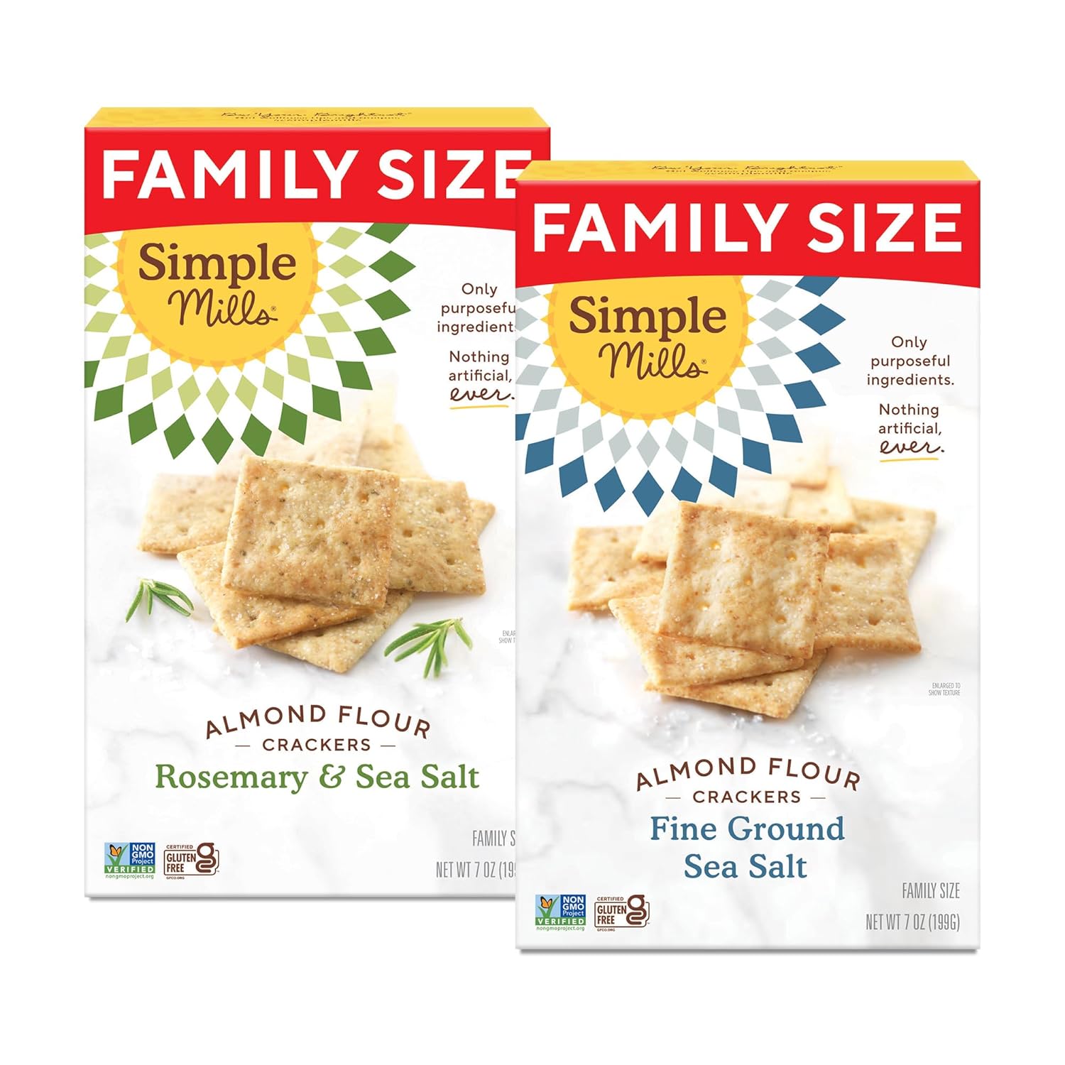 Simple Mills Almond Flour Crackers, Family Size Variety Pack (Fine Ground Sea Salt and Rosemary & Sea Salt) - Gluten Free, Vegan, Healthy Snacks, 7 Ounce (Pack of 2)