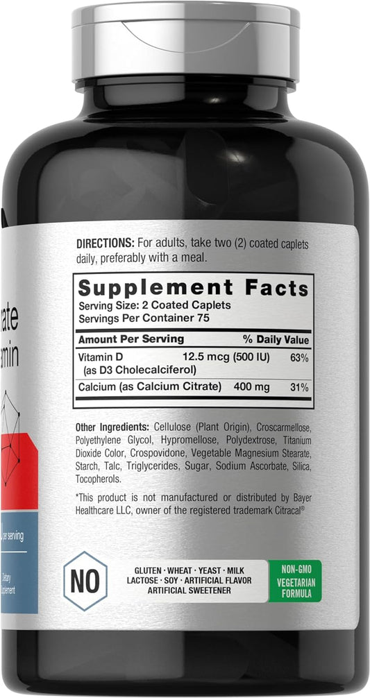 Horbäach Calcium Citrate with Vitamin D3 | 150 Petites | Vegetarian Supplement | Non-GMO, Gluten Free