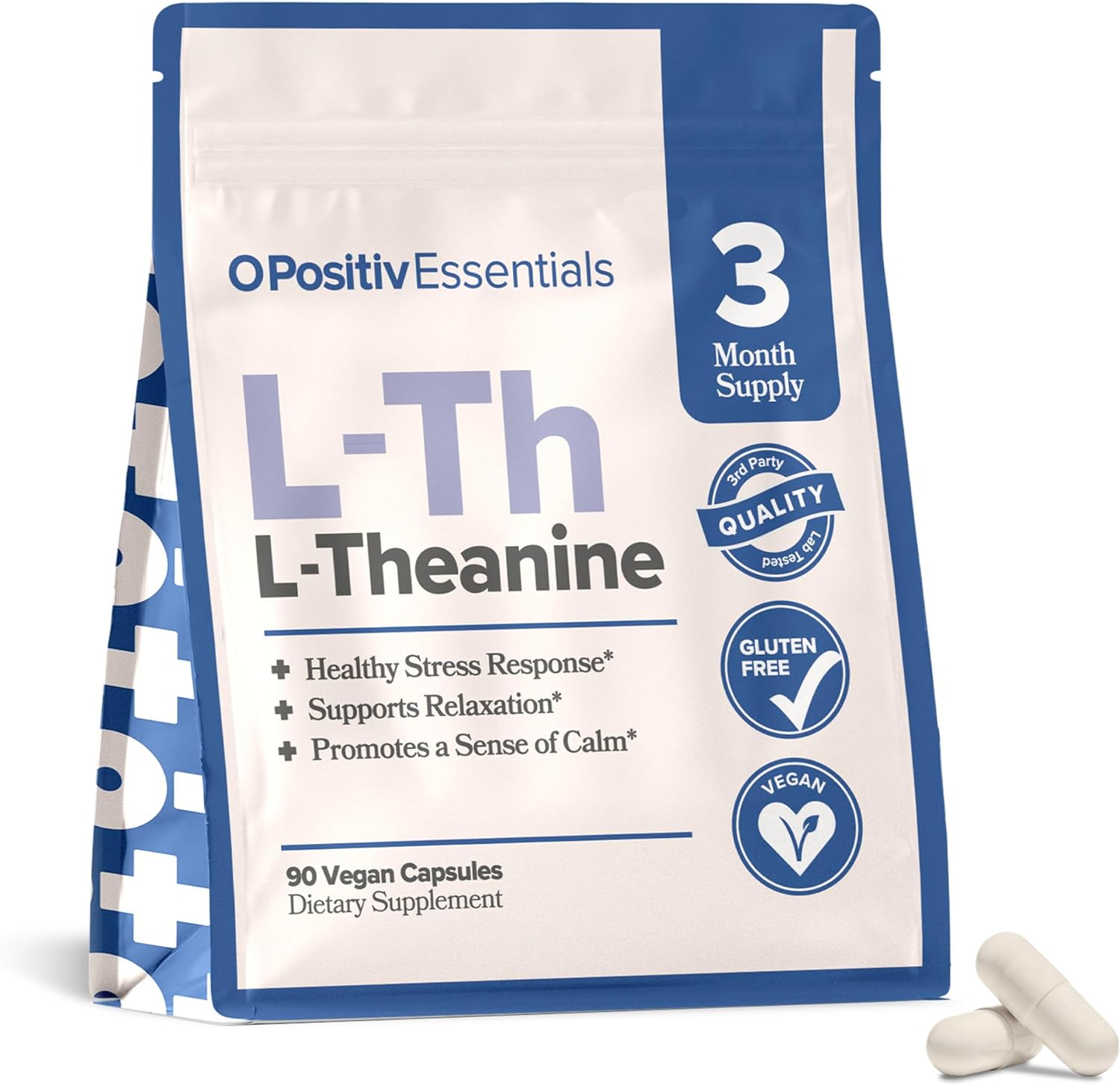 O Positiv L-Theanine Supplement, 200Mg Capsules - L Theanine Dietary Supplement For Mood & Focus - Supports Relaxation & Sense Of Calm - Vegan, Gluten-Free - 90 Servings, 3 Month Bulk Supply