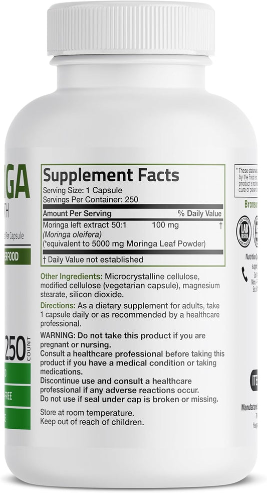 Bronson Moringa Extra Strength Capsules Moringa Oleifera Powder, 250 Count